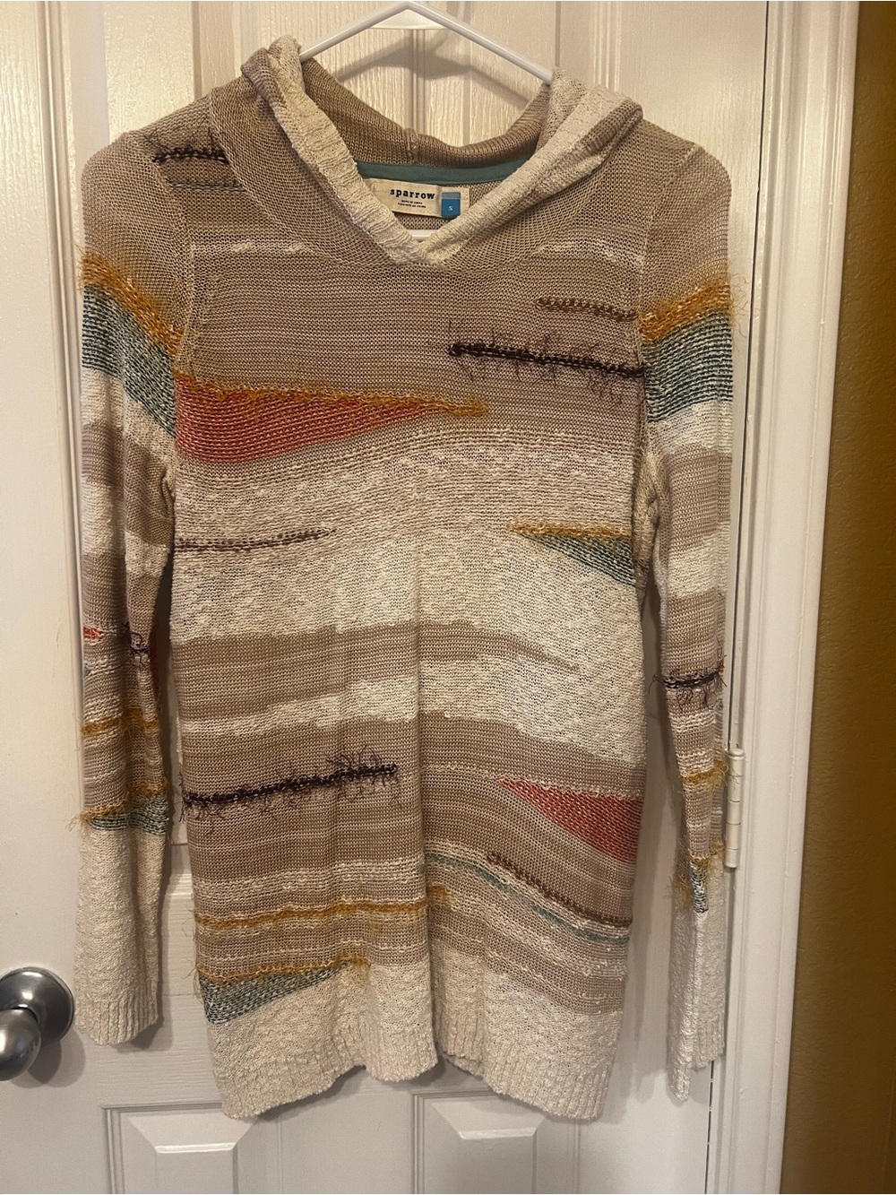 Anthropologie Sparrow Intarsia Textured Knit Hooded Tunic Sweater Boho Small S